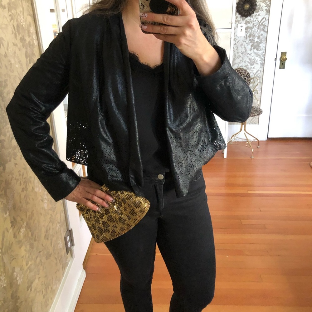 INC Light Faux Leather Jacket Cutout Sz L